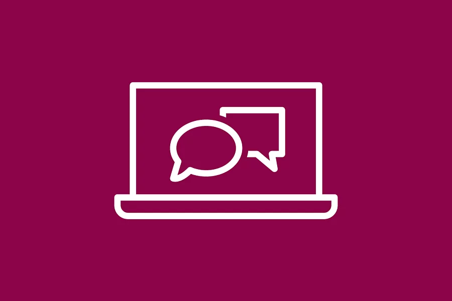 The FES icon consists of two overlapping speech bubbles against the background of an open laptop